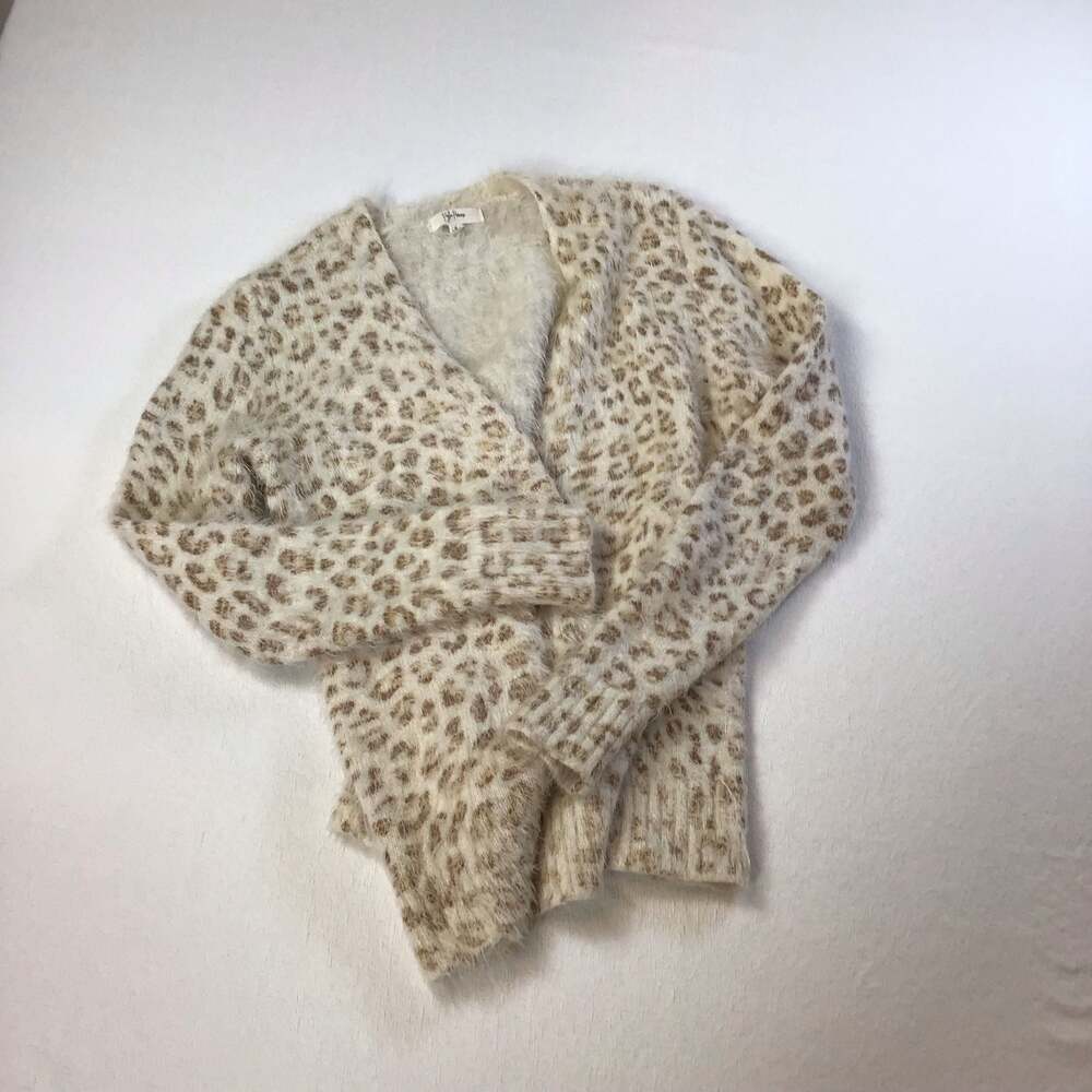 Anthropologie Peyton Primrose Animal Print Fuzzy Cardigan Small Chic Glam